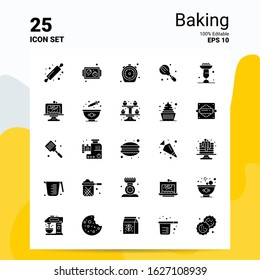 25 Baking Icon Set. 100% Editable EPS 10 Files. Business Logo Concept Ideas Solid Glyph icon design