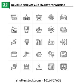 25 Banking Finance and Market Economics icon set. vector background