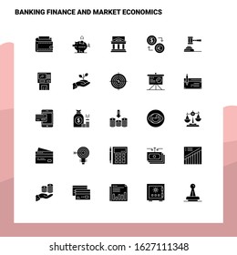 25 Banking Finance and Market Economics Icon set. Solid Glyph Icon Vector Illustration Template For Web and Mobile. Ideas for business company.