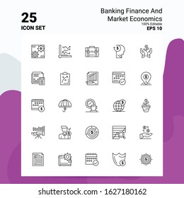25 Banking Finance and Market Economics Icon Set. 100% Editable EPS 10 Files. Business Logo Concept Ideas Line icon design