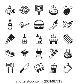 25 juego de iconos de parrilladas y vectores de parrilla.