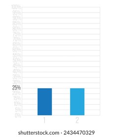 25% bars graph. Vetor finance, percentage and business concept. Column design with two sections blue