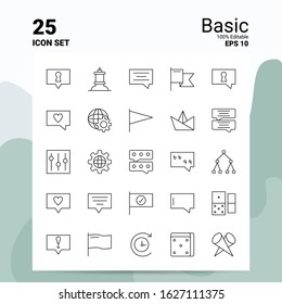 25 Basic Icon Set. 100% Editable EPS 10 Files. Business Logo Concept Ideas Line icon design