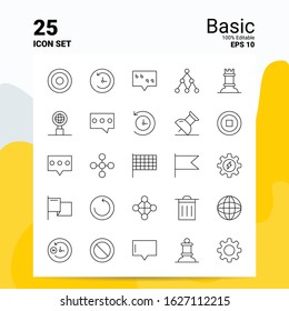25 Basic Icon Set. 100% Editable EPS 10 Files. Business Logo Concept Ideas Line icon design