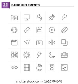 25 Basic Ui Elements icon set. vector background