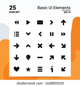 25 Basic Ui Elements Icon Set. 100% Editable EPS 10 Files. Business Logo Concept Ideas Solid Glyph icon design
