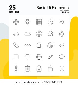 25 Basic Ui Elements Icon Set. 100% Editable EPS 10 Files. Business Logo Concept Ideas Line icon design