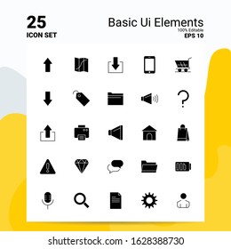 25 Basic Ui Elements Icon Set. 100% Editable EPS 10 Files. Business Logo Concept Ideas Solid Glyph icon design