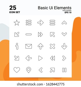 25 Basic Ui Elements Icon Set. 100% Editable EPS 10 Files. Business Logo Concept Ideas Line icon design