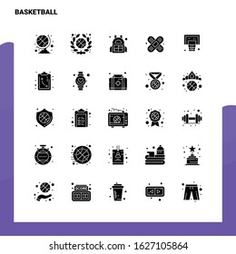 25 Basketball Icon set. Solid Glyph Icon Vector Illustration Template For Web and Mobile. Ideas for business company.