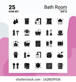 25 Bath Room Icon Set. 100% Editable EPS 10 Files. Business Logo Concept Ideas Solid Glyph icon design