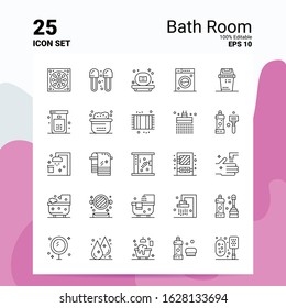 25 Bath Room Icon Set. 100% Editable EPS 10 Files. Business Logo Concept Ideas Line icon design