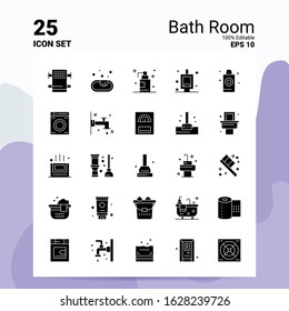 25 Bath Room Icon Set. 100% Editable EPS 10 Files. Business Logo Concept Ideas Solid Glyph icon design