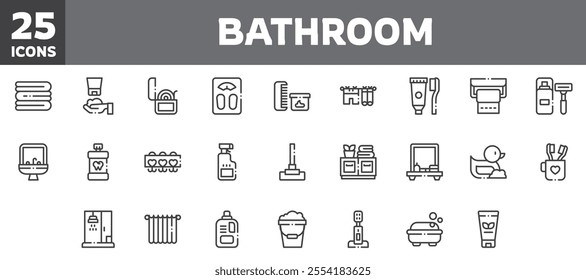 25 bathroom icons set, vector line, editable stroke.