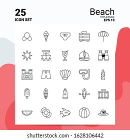 25 Beach Icon Set. 100% Editable EPS 10 Files. Business Logo Concept Ideas Line icon design