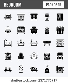 25 Bedroom Glyph icons pack. vector illustration.