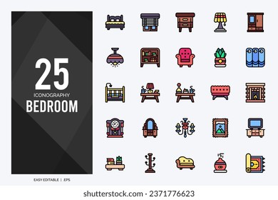 25 Bedroom Lineal Color icons pack. vector illustration.