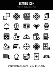 25 Betting Lineal Fill icons Pack vector illustration.
