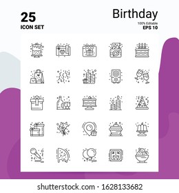 25 Birthday Icon Set. 100% Editable EPS 10 Files. Business Logo Concept Ideas Line icon design