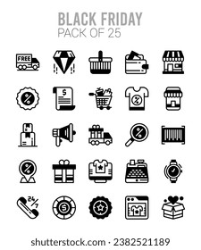 25 Black Friday icons Pack vector illustration.