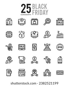 25 Black Friday icons Pack vector illustration.
