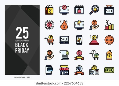 25 Black Friday Lineal Color icon pack. vector illustration.
