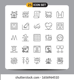 25 Símbolos de esquema del paquete de iconos negros Señales de diseño responsable en fondo blanco. Juego De 25 Iconos.
