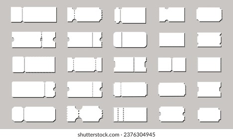 25 blank ticket sets. Various tickets like raffles, coupons, lottery, movie, concert, and transport tickets