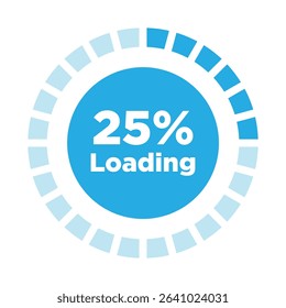 25% Blue Circular Loading Bar Vector, UI Progress Indicator Design.