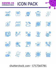 25 Blue Coronavirus disease and prevention vector icon brake; pills; epidemic; medicine bottle; virus viral coronavirus 2019-nov disease Vector Design Elements