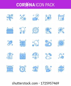 25 Blue coronavirus epidemic icon pack suck as n; medical; vaccine; mask; safe viral coronavirus 2019-nov disease Vector Design Elements
