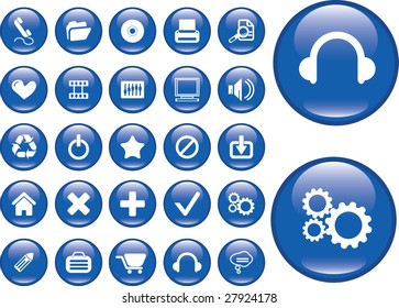 25 blue glossy circle button set