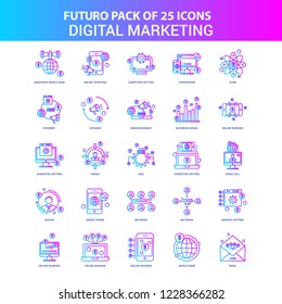 25 Blue and Pink Futuro Digital Marketing Icon Pack