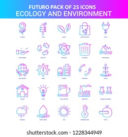 25 Blue and Pink Futuro Ecology and Enviroment Icon Pack