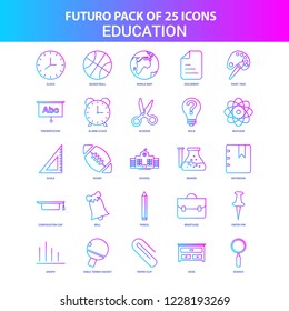 25 Blue and Pink Futuro Education Icon Pack