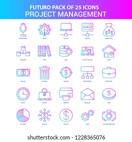 25 Blue and Pink Futuro Project Management Icon Pack