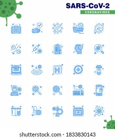 25 Blue Set of corona virus epidemic icons. such as epidemic; antigen; bug; travel; cruise viral coronavirus 2019-nov disease Vector Design Elements