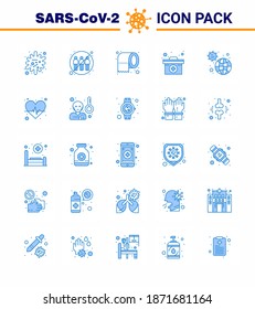 25 Blue Set of corona virus epidemic icons. such as disease; medical case; transfer; medical; safety viral coronavirus 2019-nov disease Vector Design Elements