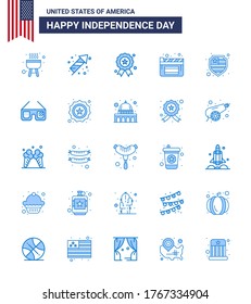 25 carteles azules para gafas de sol del Día de la Independencia de Estados Unidos; protección; independencia; americano; elementos editables de diseño del vector USA Day