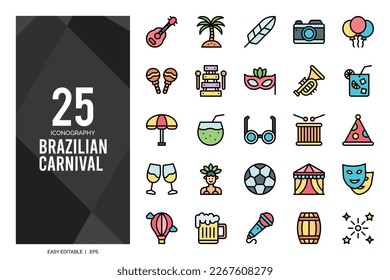 25 Brazilian Carnival Lineal Color icon pack. vector illustration.