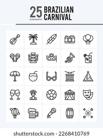 25 Brazilian Carnival Outline icons Pack vector illustration.