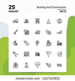 25 Building and Construction Icon Set. 100% Editable EPS 10 Files. Business Logo Concept Ideas Line icon design