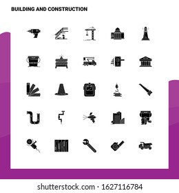25 Building and Construction Icon set. Solid Glyph Icon Vector Illustration Template For Web and Mobile. Ideas for business company.