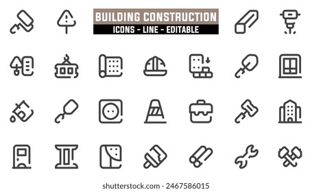 25 Gebäudebau Icons Set, Vektorgrafik Linie, bearbeitbare Strich.