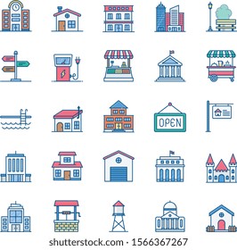 25 Buildings & city element Filled line  set 02