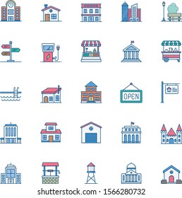 25 Buildings & Landmarks Filled line icon set 1