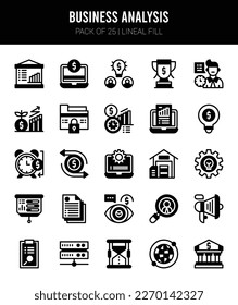 25 Business Analysis Lineal Fill icons Pack vector illustration.