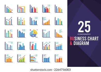 25 Business Chart and Diagram Flat icon pack. vector illustration.