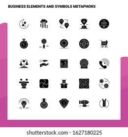 25 business elements and symbols metaphors Icon set. Solid Glyph Icon Vector Illustration Template For Web and Mobile. Ideas for business company.
