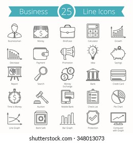 25 Business and finance line icons, vector eps10 illustration